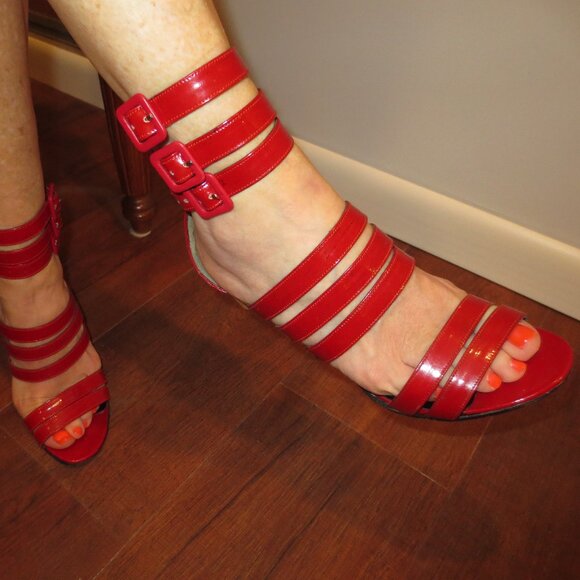 KARL LAGERFELD Red Made in Italy Triple Ankle Strap Heels - Picture 6 of 9